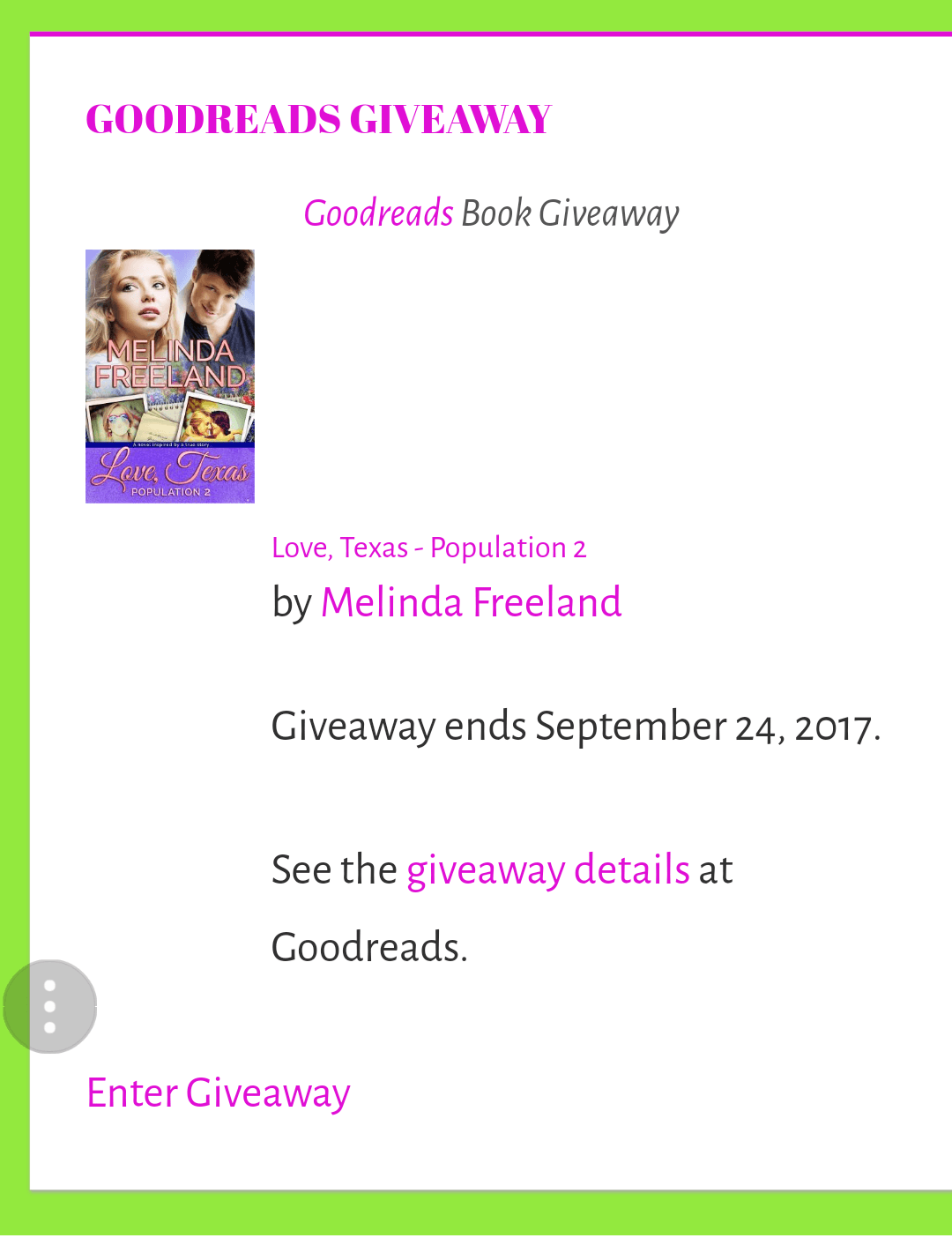 GOODREADS GIVEAWAY